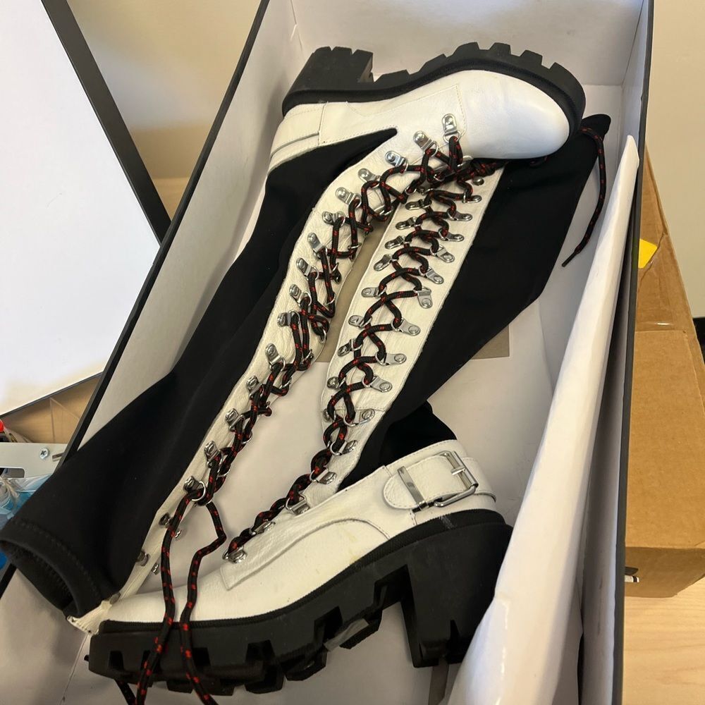 Free People Silent D Nexton X WHITE lace Up Lug Sole Boots NIB sz 37 or 6.5